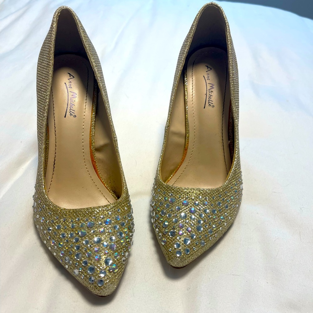 Gold and rhinestone heels